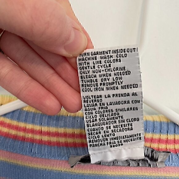 VINTAGE SAG HARBOR Blue Pink Yellow Rainbow Stripe Full Zip Sweatshirt / Sweater - Picture 8 of 11